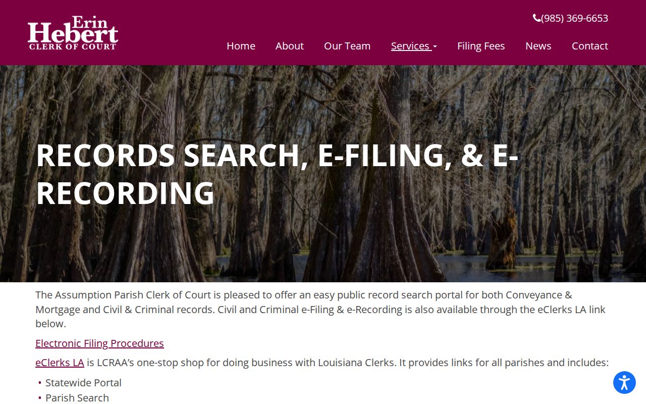Assumption Parish case search LCRAA records and e-filing landing page