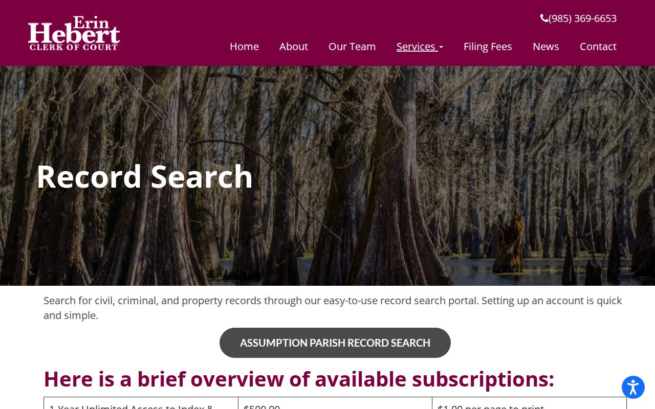 Assumption Parish civil docket record search information
