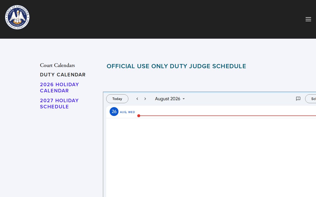 Assumption Parish court dates 23rd Judicial District duty calendar