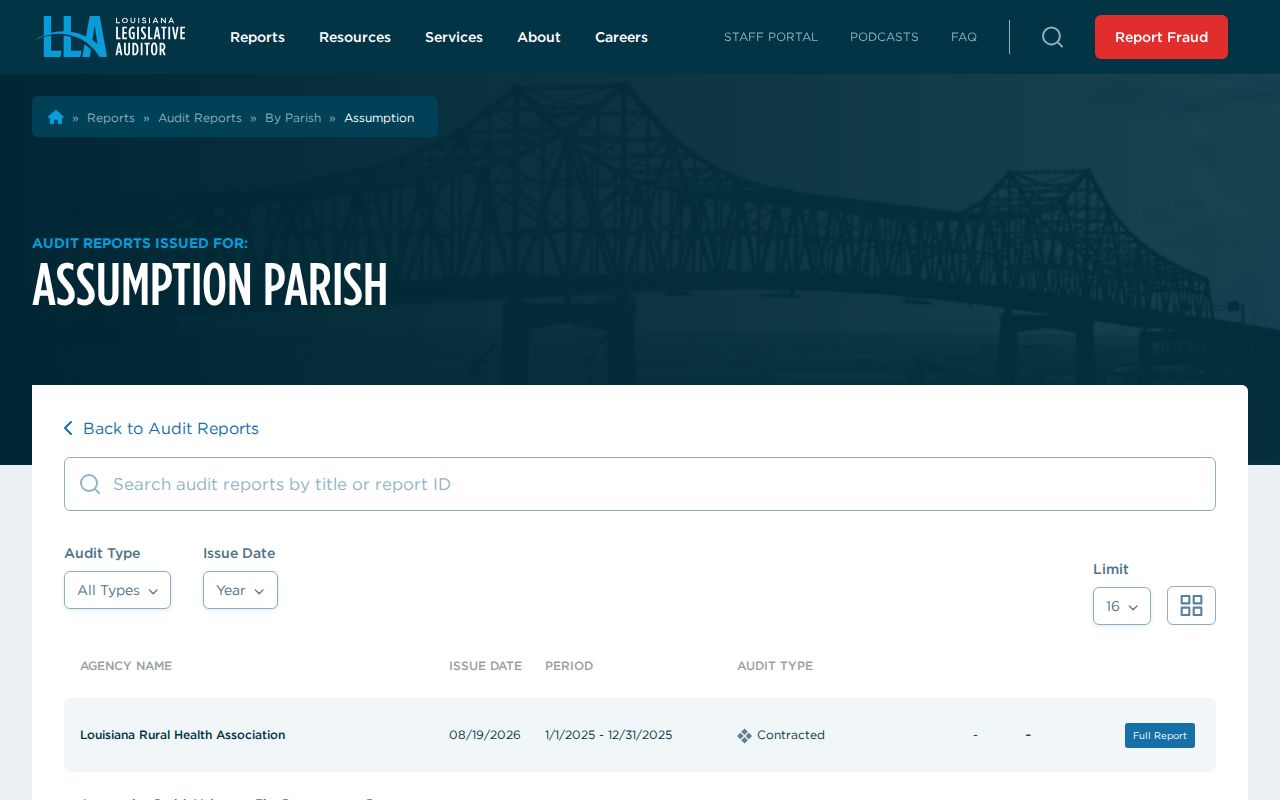 Assumption Parish court record Louisiana Legislative Auditor index