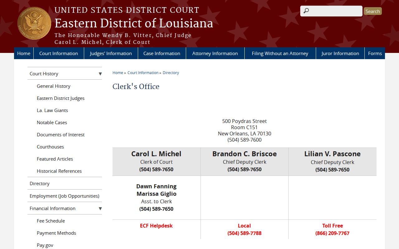 Assumption Parish court record Eastern District Clerk directory
