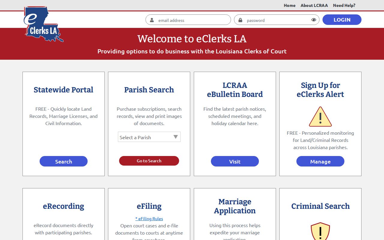 Assumption Parish criminal docket eClerks LA portal home page