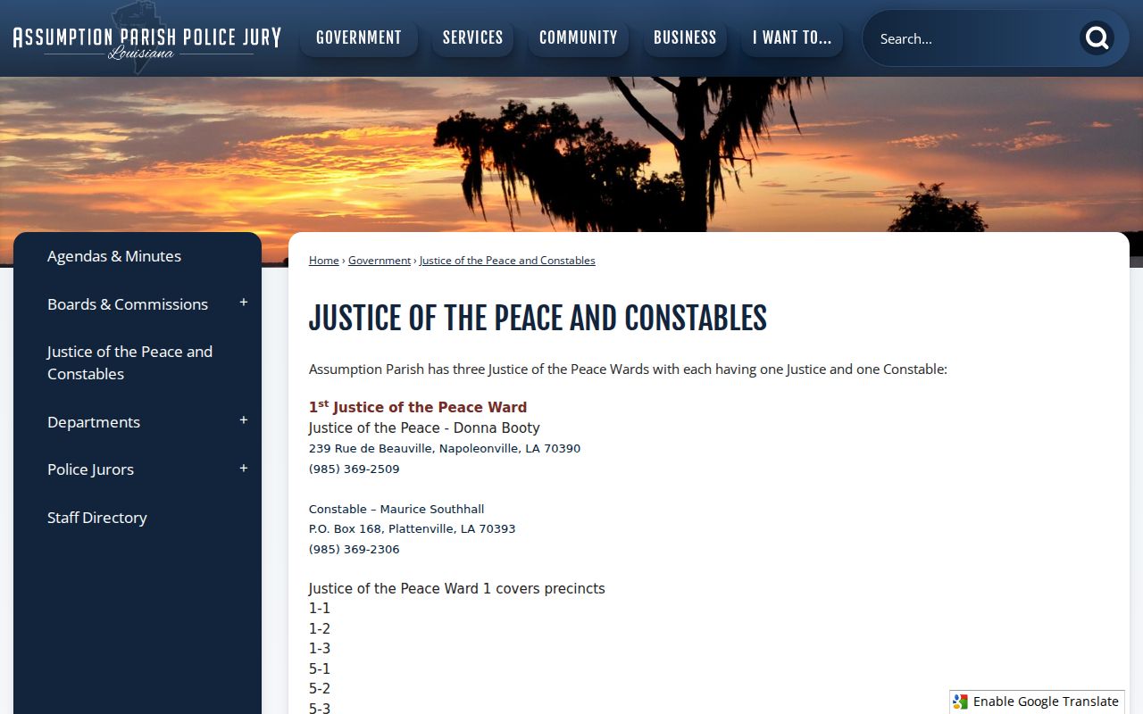 Assumption Parish court docket justice of the peace directory