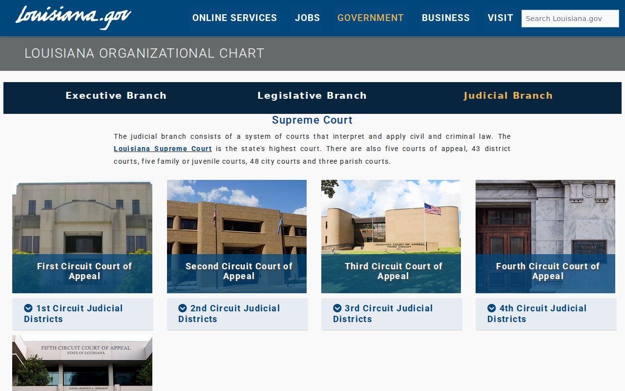 Assumption Parish court docket reference to the Louisiana judicial branch structure